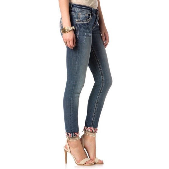 Miss Me Skinnies with Floral Cuffs - Picture 2 of 4